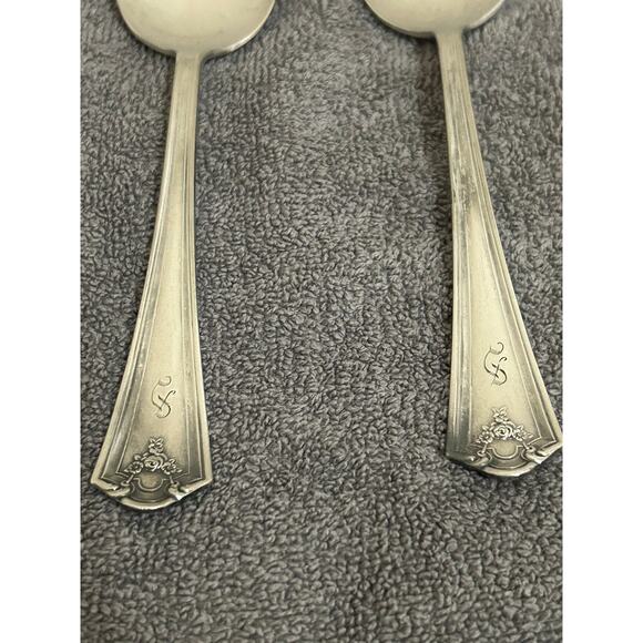 Antique 1914 WM Rogers Silverplate Serving Spoons Vintage Floral Design Silver - Picture 3 of 8